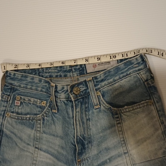 AG Aged Denim Adriano Goldschmied Patchwork Blue Distressed Cropped Jeans A10 - Picture 3 of 6